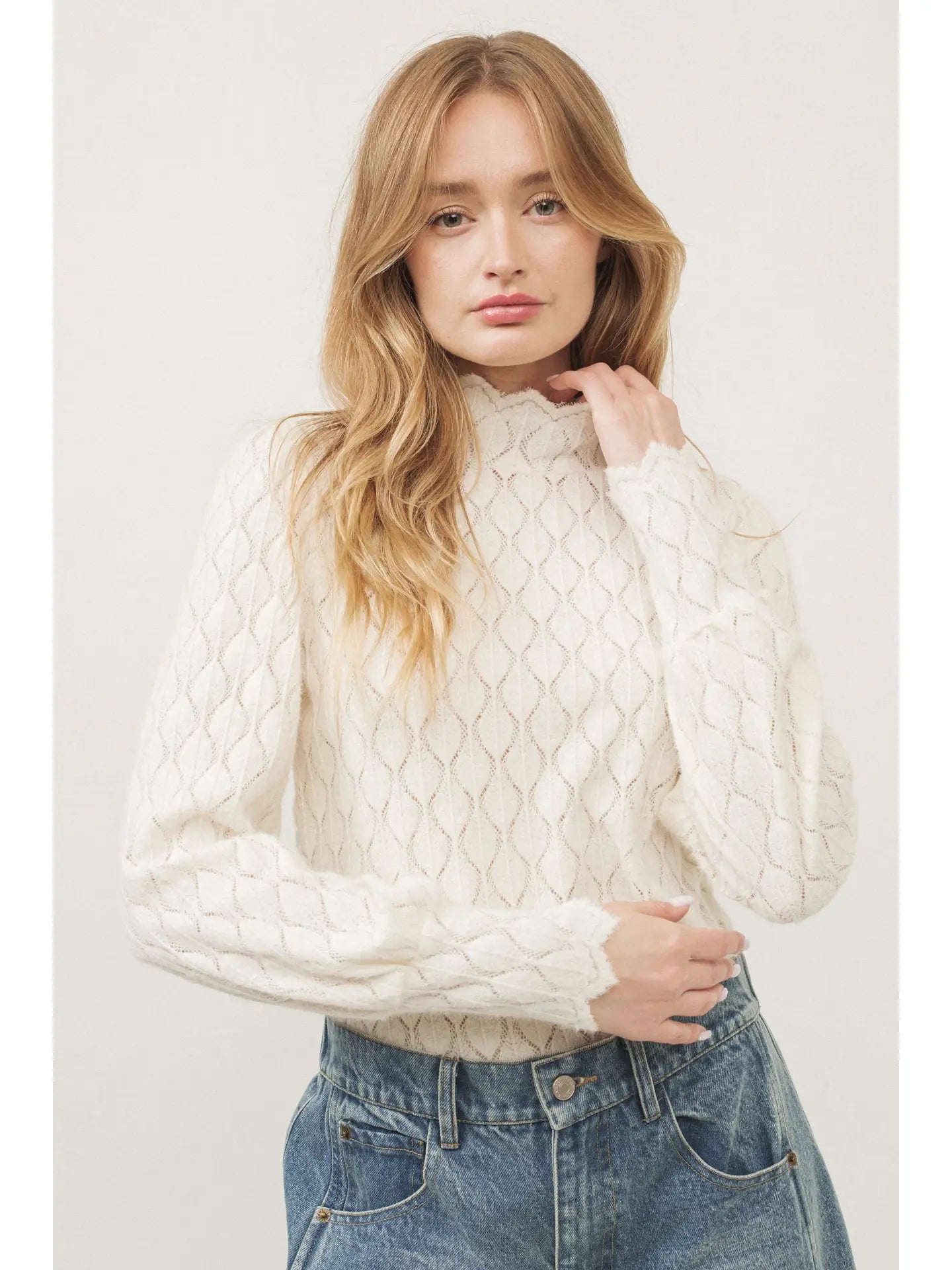 Blushed Lace Mock Neck Turtle shirt