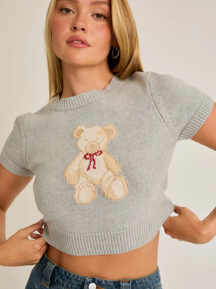 Short Sleeve Teddy Bear Crew Neck