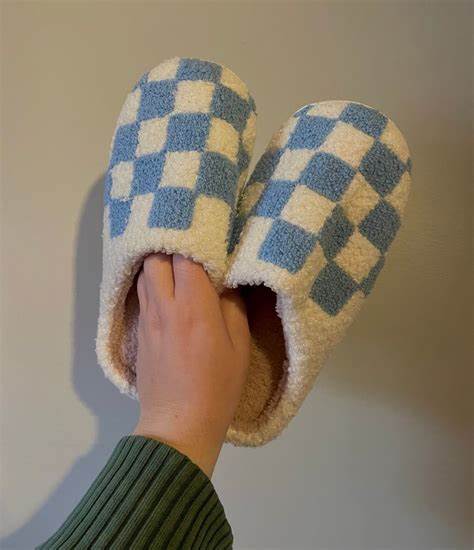 Blue Checkered Slippers