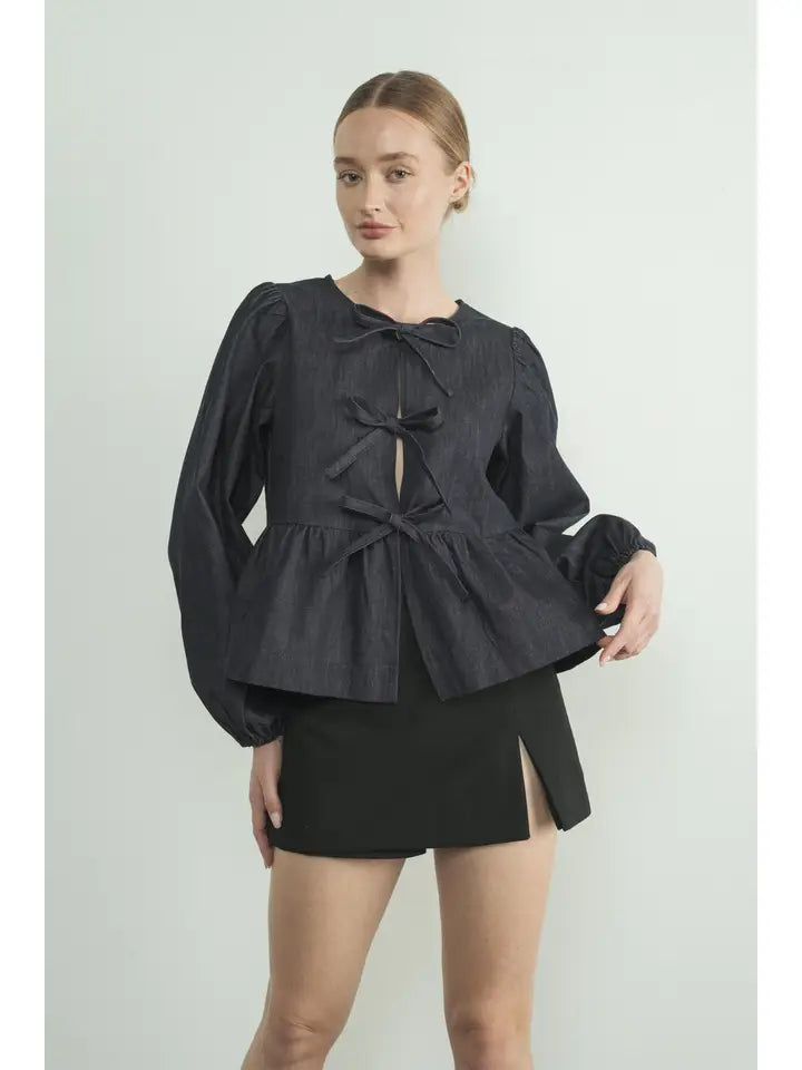 Dark Denim Bow Top