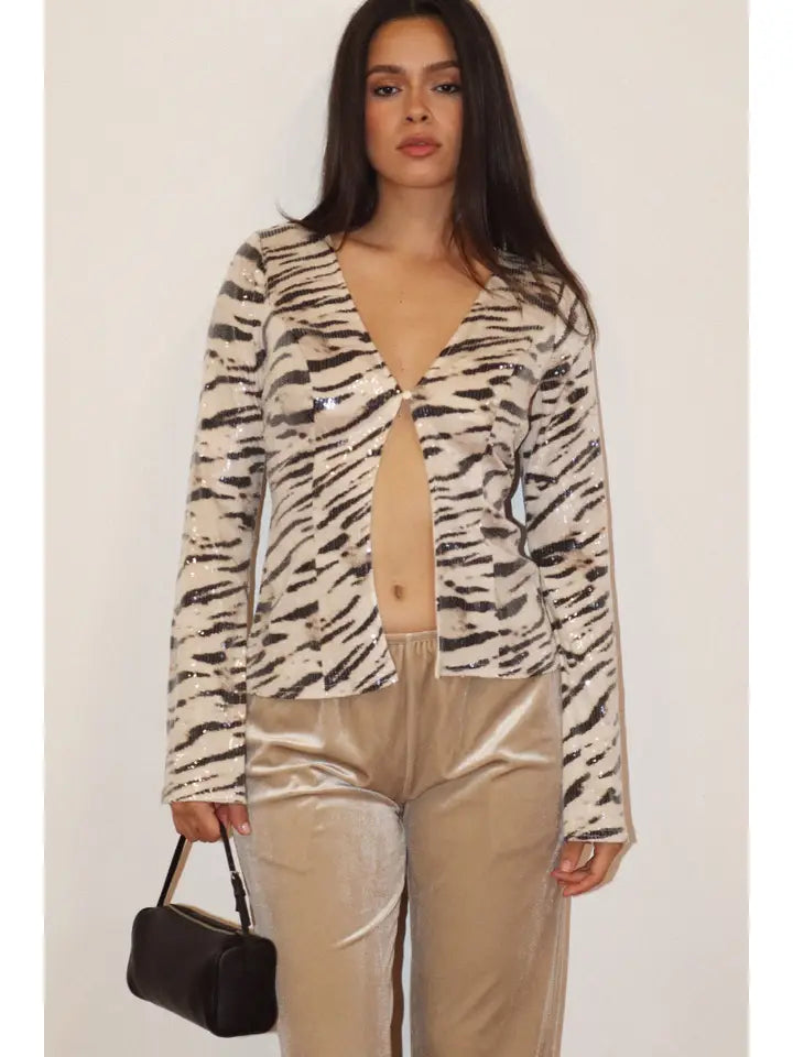 Cheyenne Zebra Sequin Top
