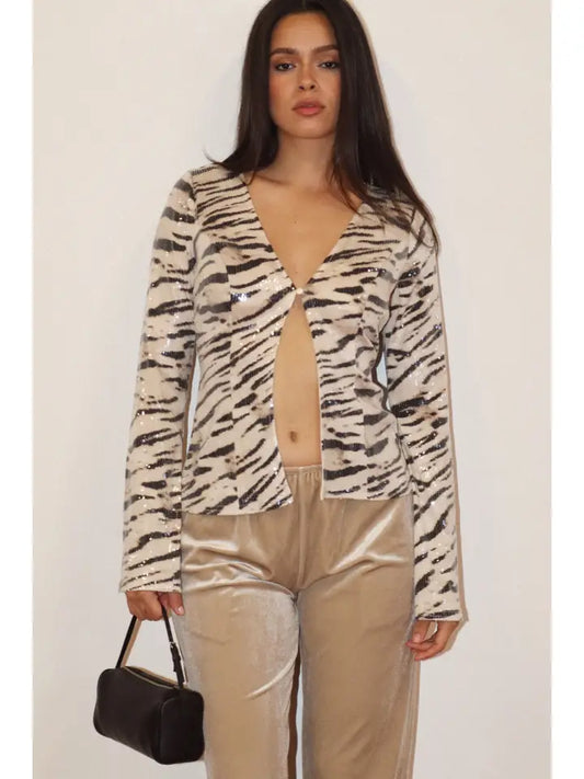 Cheyenne Zebra Sequin Top