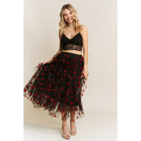 Heart Mesh Midi Skirt