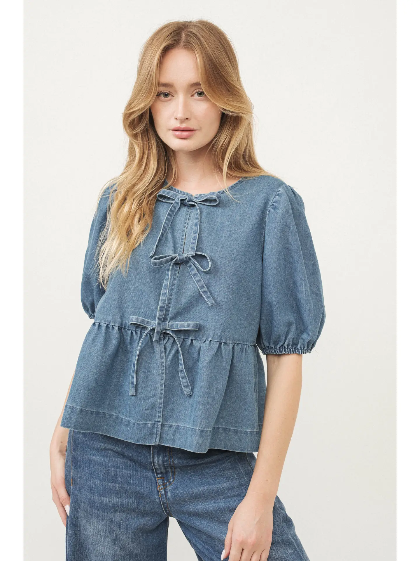 Denim Front Bow Peplum