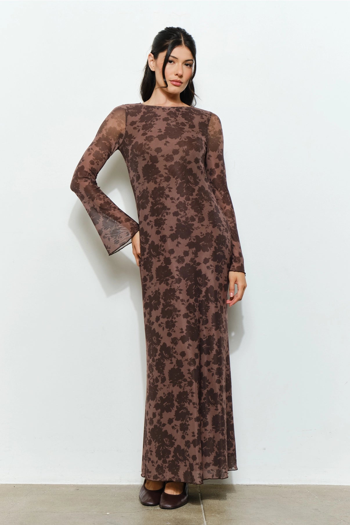Mocha Floral Mesh Dress