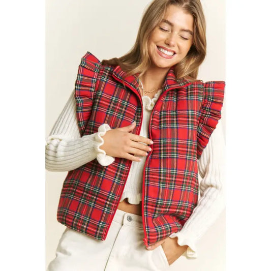 Plaid Puff Ruffle Vest