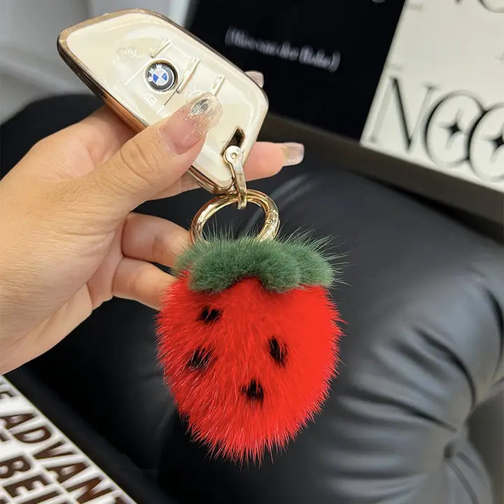 Fuzzy Strawberry Keychain